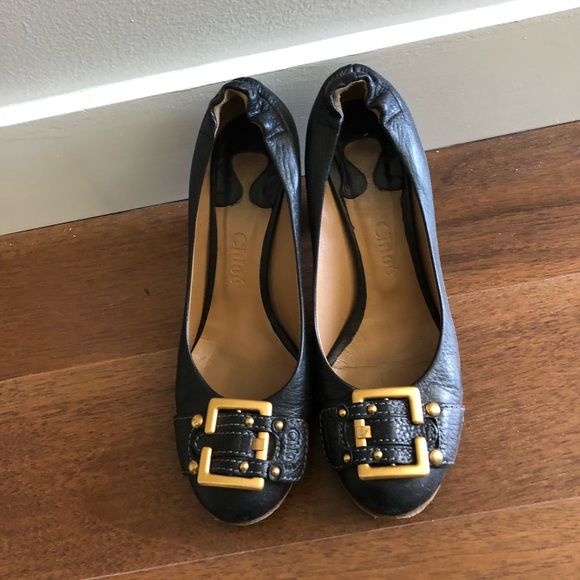 Chloe Shoes - Chloe Pumps with Gold Buckle - 37.5